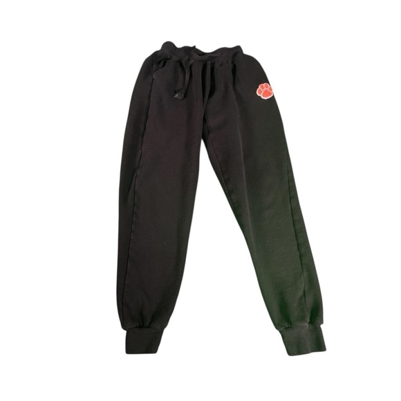 BSN Sports Pants - BSN Sports Womens Fleece Jogger Sweatpants XS Black Paw Print Logo Drawstring